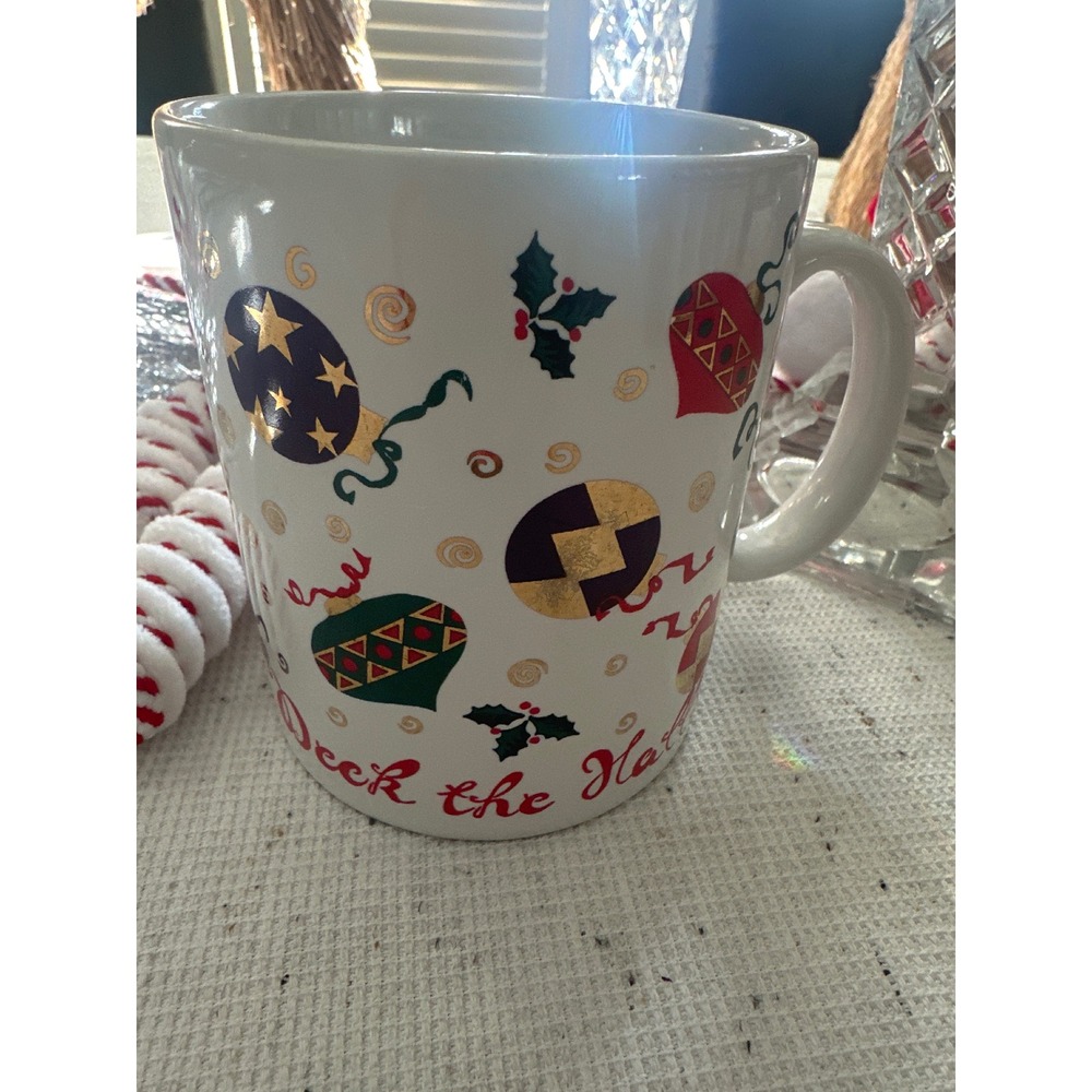 DII For The Home Christmas Mug Deck The Halls Ornaments Holly Gold Accents gold